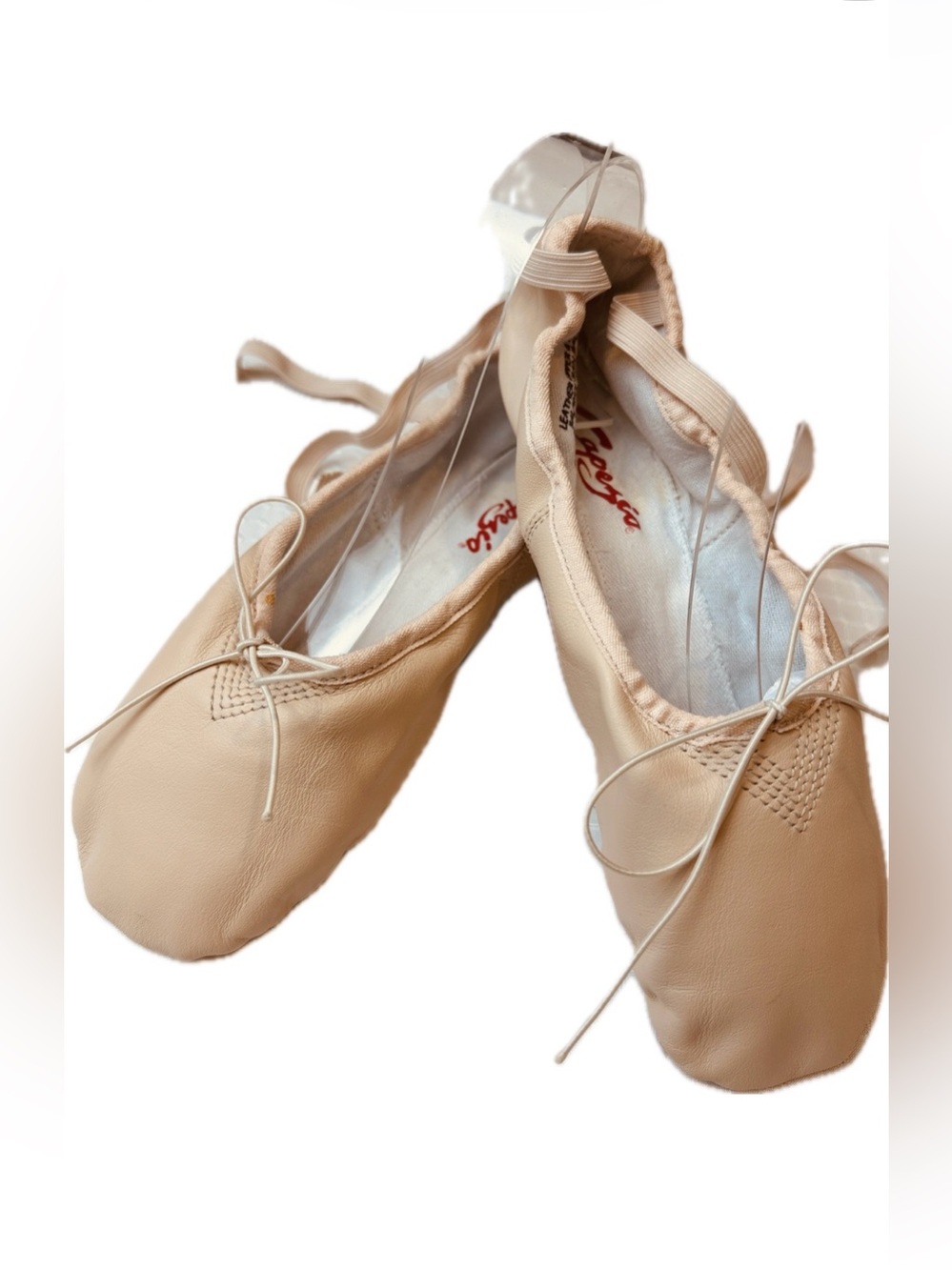 NWOT Capezio Split Sole Ballet Shoes Light Pink Leather with Tie-Up Bow 8.5